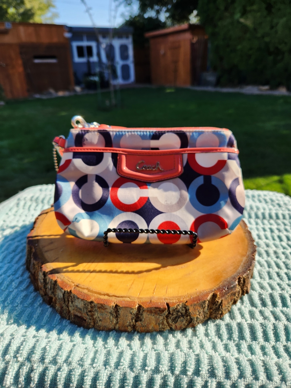 vintage Coach Ashley Dotted Op Art Scarf Wristlet